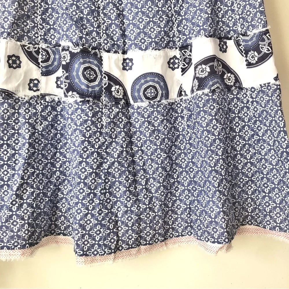 Eddie Bauer Y2K Blue White Paisley Tiered Maxi Skirt 100% Cotton Lined 10 Petite